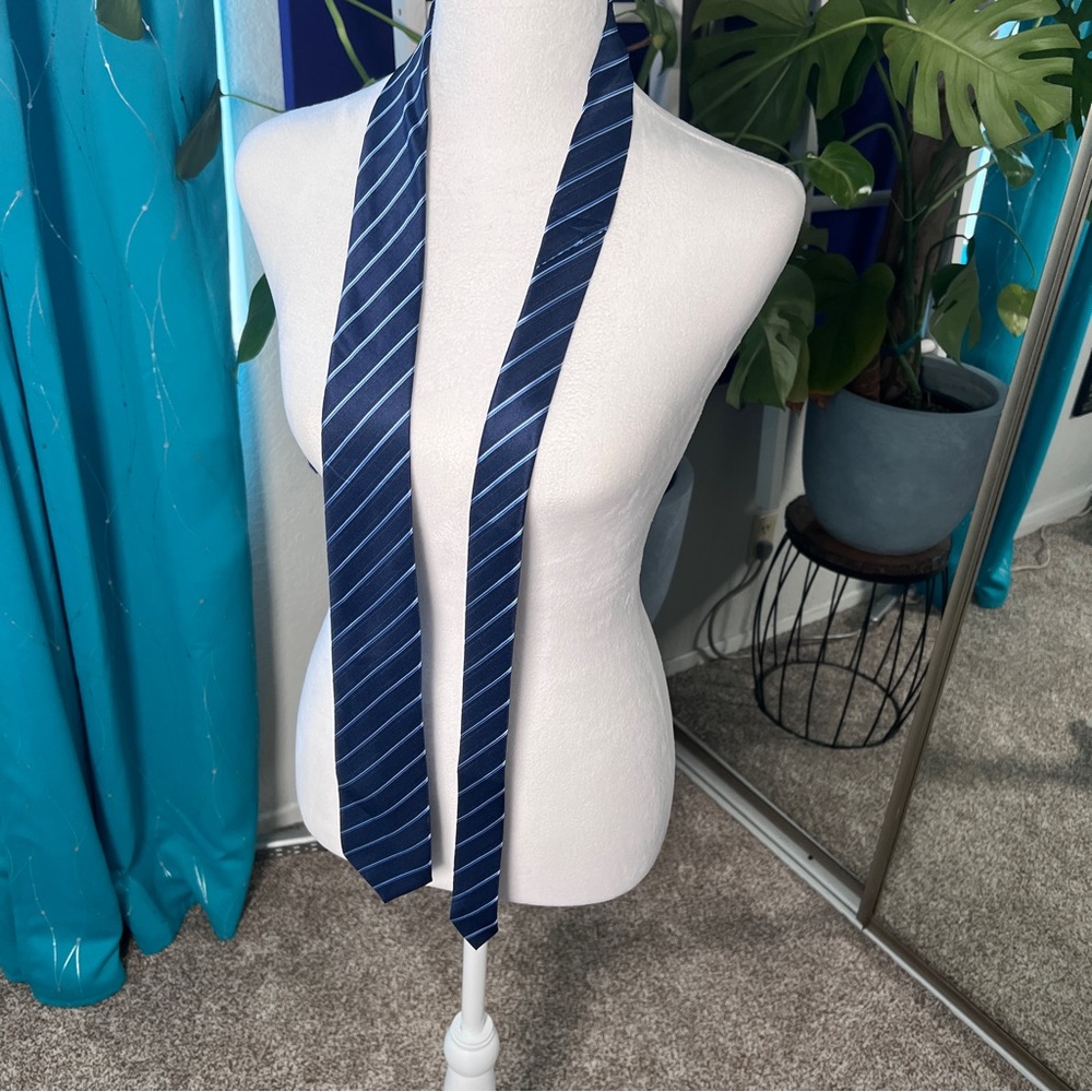 Navy Blue striped silk tie